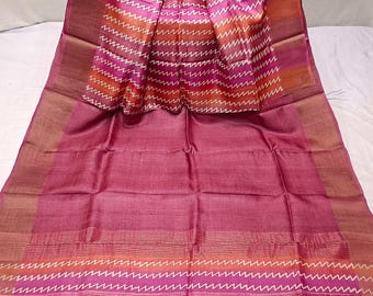 Muga Tussar Silk Saree, Handloom Kalamkari, Wedding Saree