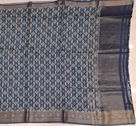 Muga Silk Saree, Handloom Kalamkari Flower Print, Wedding Saree