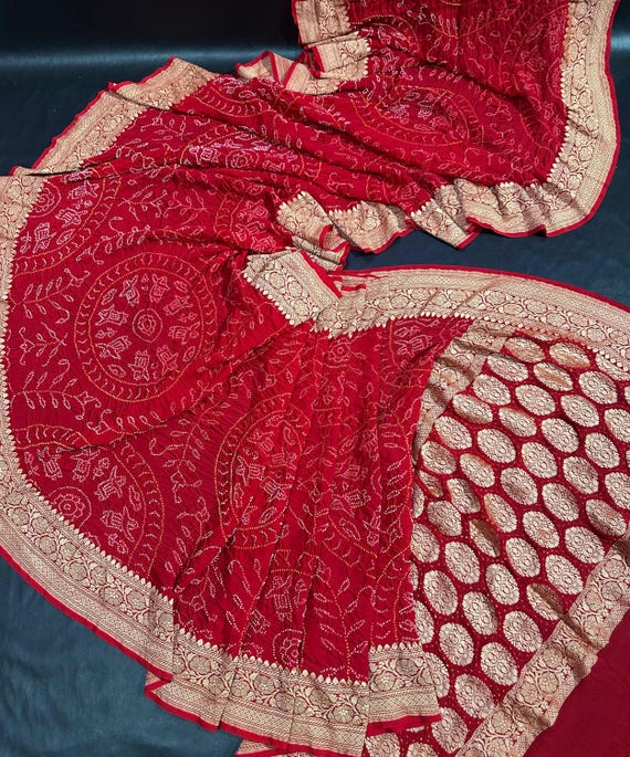 Handloom Banarasi Khaddi Bandhej Saree, Soft Georgette Chiffon