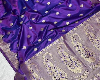 Handloom Tissue Silk Saree, Resham Varanasi Border, Silk Mark