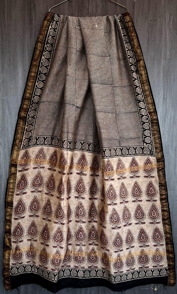 Handloom Maheshwari Silk Saree, Abstract Kalamkari Floral Print, Wedding Sari