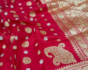 Real Gold Zari Katan Silk Saree, Handloom Banarasi Wedding Saree