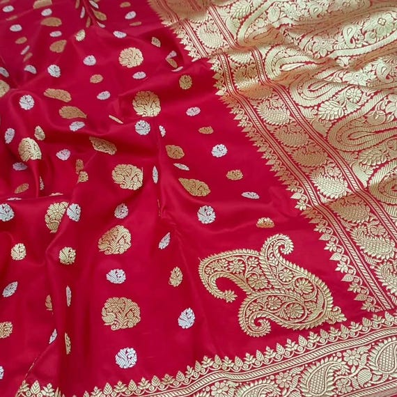 Real Gold Zari Katan Silk Saree, Handloom Banarasi Wedding Saree
