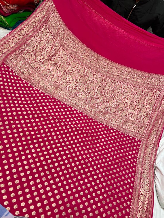 Handloom Khaddi Georgette Saree, Banarasi Silk Border