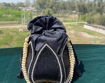 Handmade Beaded Bridal Potli Bag, Luxury Gift