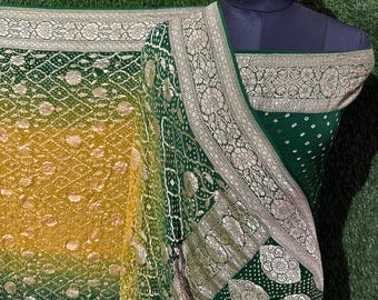 Handloom Bandhej Georgette Saree, Banarasi Silk Border