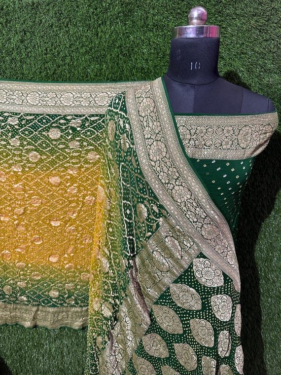 Handloom Bandhej Georgette Saree, Banarasi Silk Border