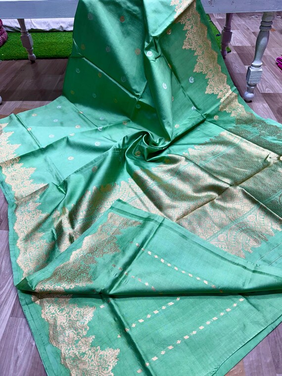 Buta Zari Silk Saree, Handloom Weaving Banarasi Border, Wedding Saree