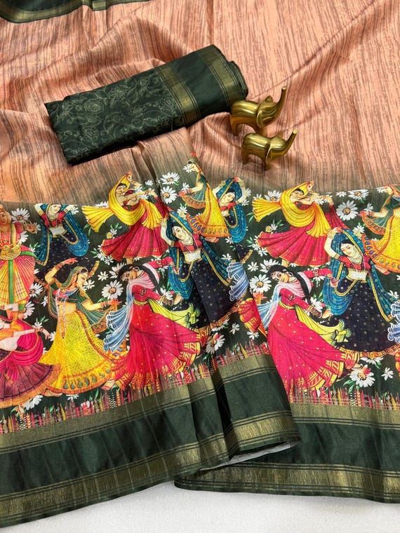 Muga Silk Saree, Kalamkari Handloom, Zari Weaving, Wedding SareeBlouse