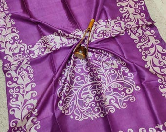Handloom Muga Tussar Silk Saree, Kalamkari Floral Print