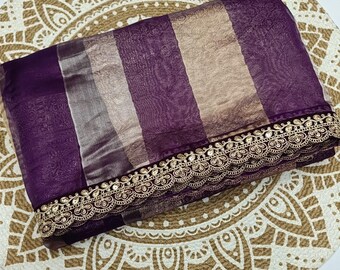 Enchanting Custom Handloomed Kora Tissue Striped Rangkat Saree, Delicate Lace Festive Sari Masterpiece