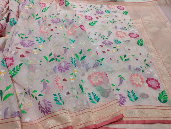 Gold Jamdani Silk Saree: Handloom Kadhua Banarasi Weave