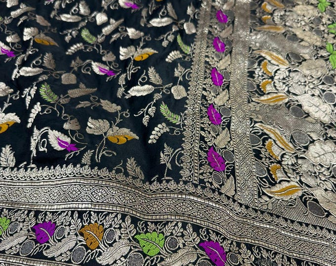 Featured listing image: Mashru Katan Zari Silk Saree: Handloom Banarasi Weave, Silk Mark