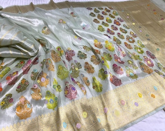 Katan Tissue Meenakari Saree: Handloom Banarasi Silk Weaving