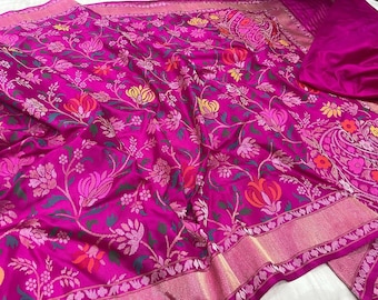 Handloom Banarasi Silk Saree: Gold Zari Neelambari, Silk Mark Certified