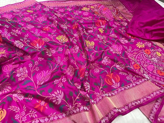 Handloom Banarasi Silk Saree: Gold Zari Neelambari, Silk Mark Certified