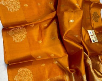 Handloom Katan Silk Banarasi Saree: Raw Mango, Silk Mark Certified