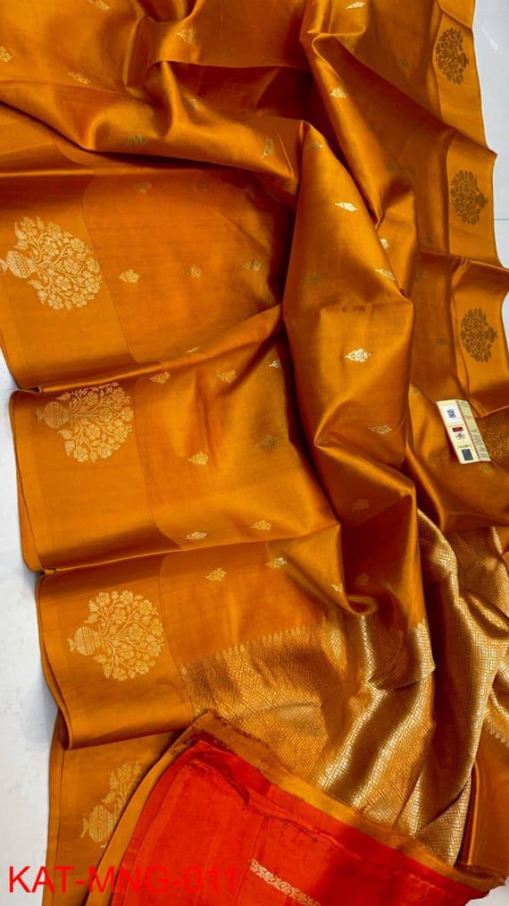 Handloom Katan Silk Banarasi Saree: Raw Mango, Silk Mark Certified