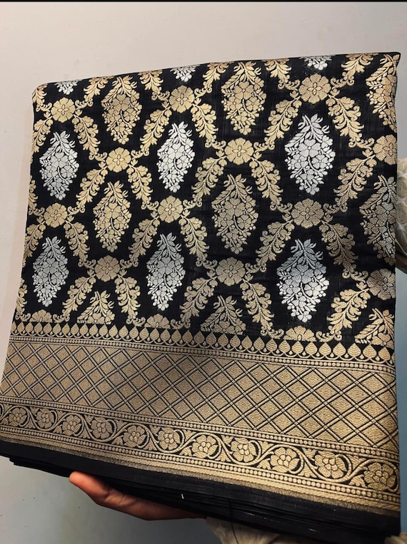 Handloom Katan Zari Silk Saree, Varanasi Weaving, Silk Mark