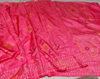 Real Gold Zari Jamdani Silk Saree: Handloom Banarasi Wedding Sari