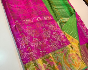 2 Gram hot pink Gold Kancheepuram Silk Saree: Handloom Zari Bridal Pattu