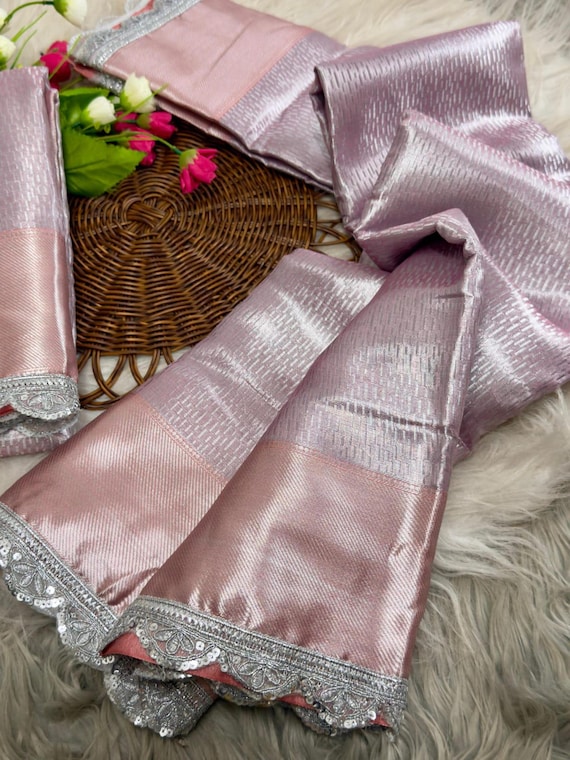 Handloom Tissue Silk Saree, Resham Varanasi Border, Silk Mark