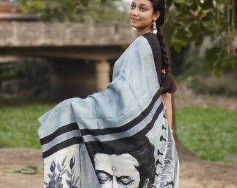 Handloom Katan Bishnupur Silk Saree, Dual Tone Weaving