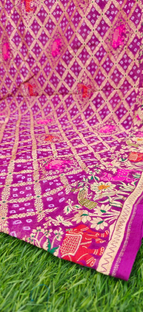 Handloom Banarasi Khaddi Georgette Saree, Pure Soft Chiffon, Silk Mark