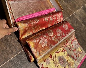 2 Gram flower motifs Gold Kancheepuram Silk Saree: Handloom Zari Bridal Pattu