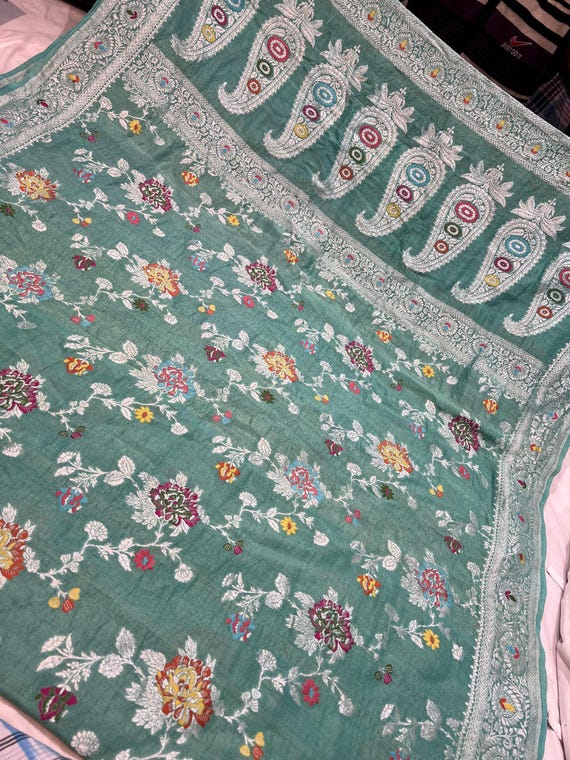 Handloom Khaddi Tussar Georgette Saree, Banarasi Silk Border