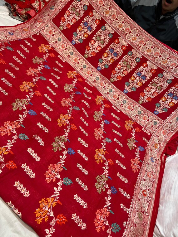 Banarasi Handloom Tussar Georgette Saree, Khaddi Border