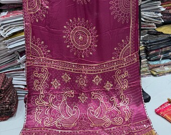 Pure Modal Gajji Silk Saree | Handmade Bandhej & Jaipuri Gota Patti Bridal Edition