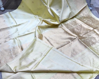 Extraordinary Handcrafted Banarasi Lustrous Silk Saree, Magnificent Paithani Bordered Zari Buta Wedding Ensemble