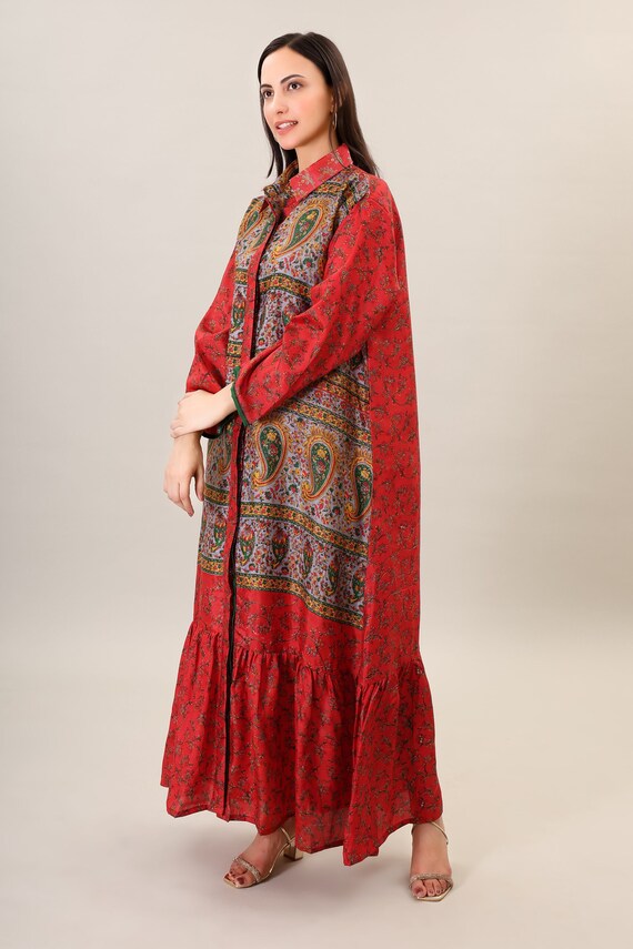 Handmade Silk Maxi Dress: Psychedelic Print, Bohemian Flare