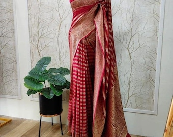 Handloom Banarasi Khaddi Georgette Saree, Zari Weaving, Silk Mark