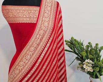 Handloom Banarasi Khaddi Georgette Saree, Silk Weave