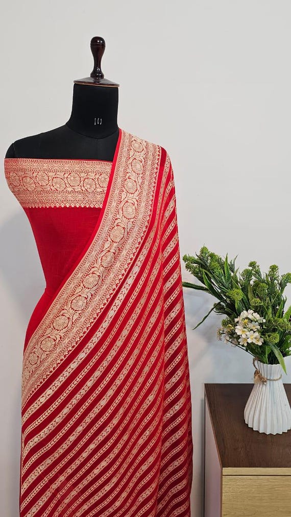 Handloom Banarasi Khaddi Georgette Saree, Silk Weave