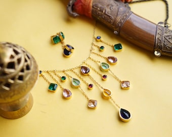 Sabyasachi Inspired Necklace Set, Multi-Color Stone Beaded Jewelry