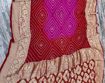 Banarasi Khaddi Bandhej Georgette Saree, Handloom Border