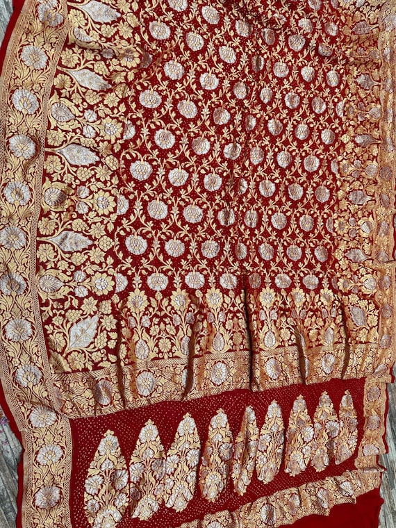 Handloom Banarasi Khaddi Bandhej Saree, Soft Georgette Chiffon