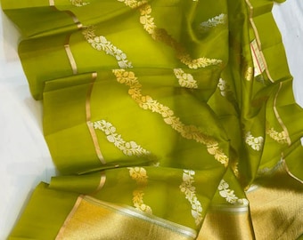 Kora Tissue Zari Silk Saree, Handloom Banarasi Border, Silk Mark