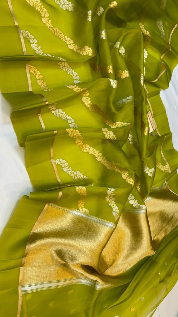 Kora Tissue Zari Silk Saree, Handloom Banarasi Border, Silk Mark