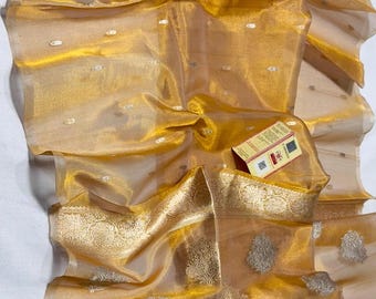 Extraordinary Handwoven Banarasi Katan Tissue Silk Saree, Luminous Zari Bridal Celebration Sari Masterpiece