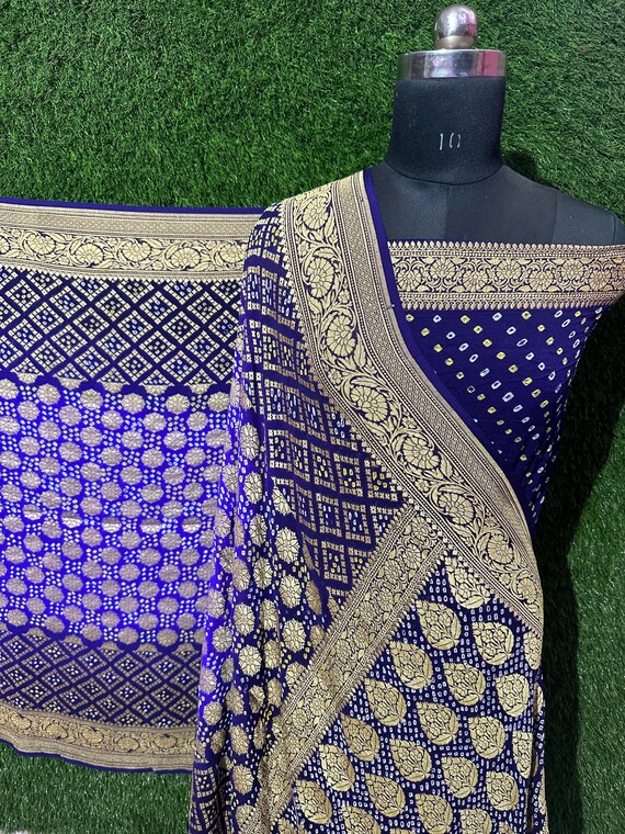 Handloom Banarasi Khaddi Georgette Saree, Bandhej Border
