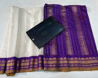 Pure Gadwal Silk Saree | Silver Grey Checkered Kattam | Black Gold Zari Temple Border