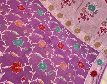 Handloom Khaddi Tussar Georgette Banarasi Saree, Floral Print