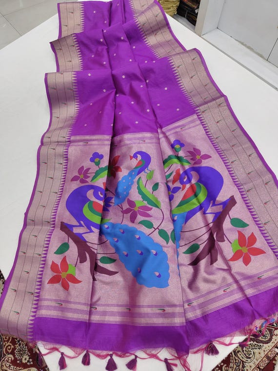 Muga Tussar Silk Saree, Kalamkari Floral Handloom, Wedding Saree