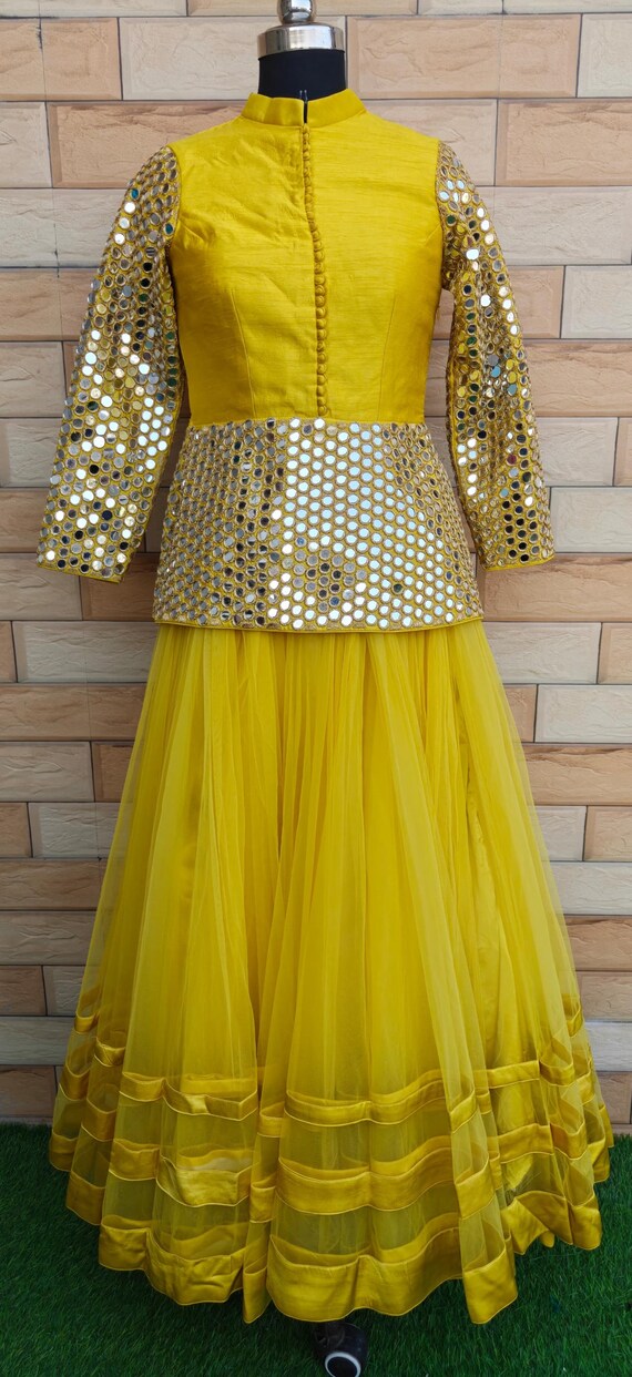 Custom Hand Embroidered Mirror Work Blouse Skirt Set