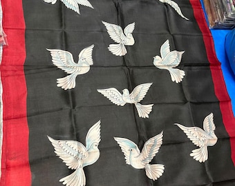 Handloom Tussar Silk Saree, Zari Border, Hand-Painted Floral Design