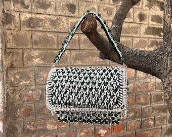 Handmade Beaded Potli Bag, Bridal Clutch with Pearl Handle
